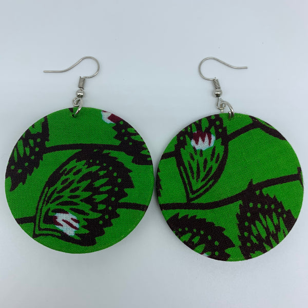 African Print Earrings-Round S Green Variation 8 - Lillon Boutique