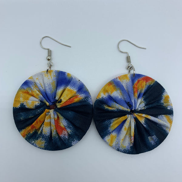 African Print Earrings-Round S Blue Variation 15 - Lillon Boutique