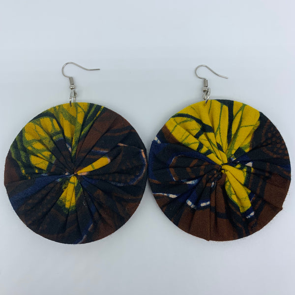 African Print Earrings-Round L Brown Variation 7 - Lillon Boutique