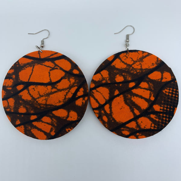 African Print Earrings-Round L Orange Variation - Lillon Boutique