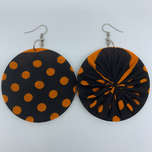 African Print Earrings-Round M Orange Variation 6 - Lillon Boutique