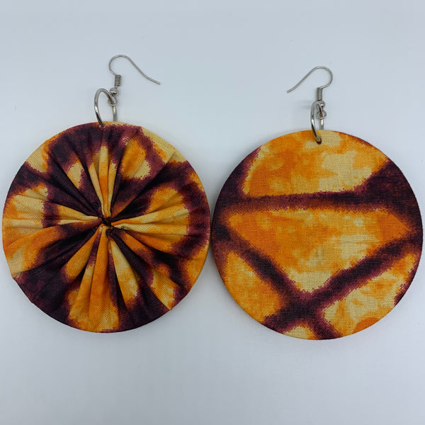 African Print Earrings-Round L Orange Variation 4 - Lillon Boutique
