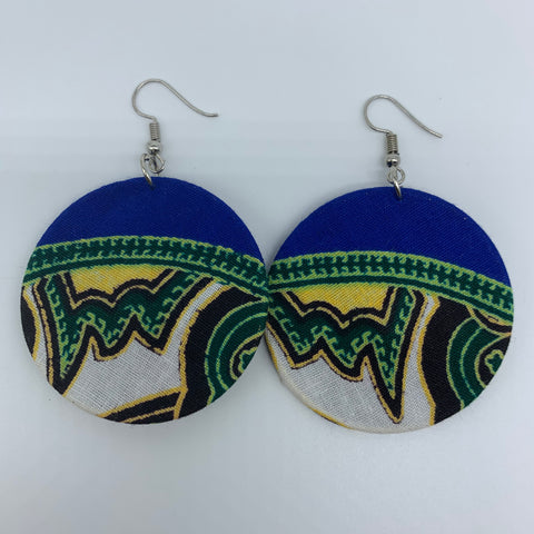 African Print Earrings-Round S Blue Variation 7 - Lillon Boutique