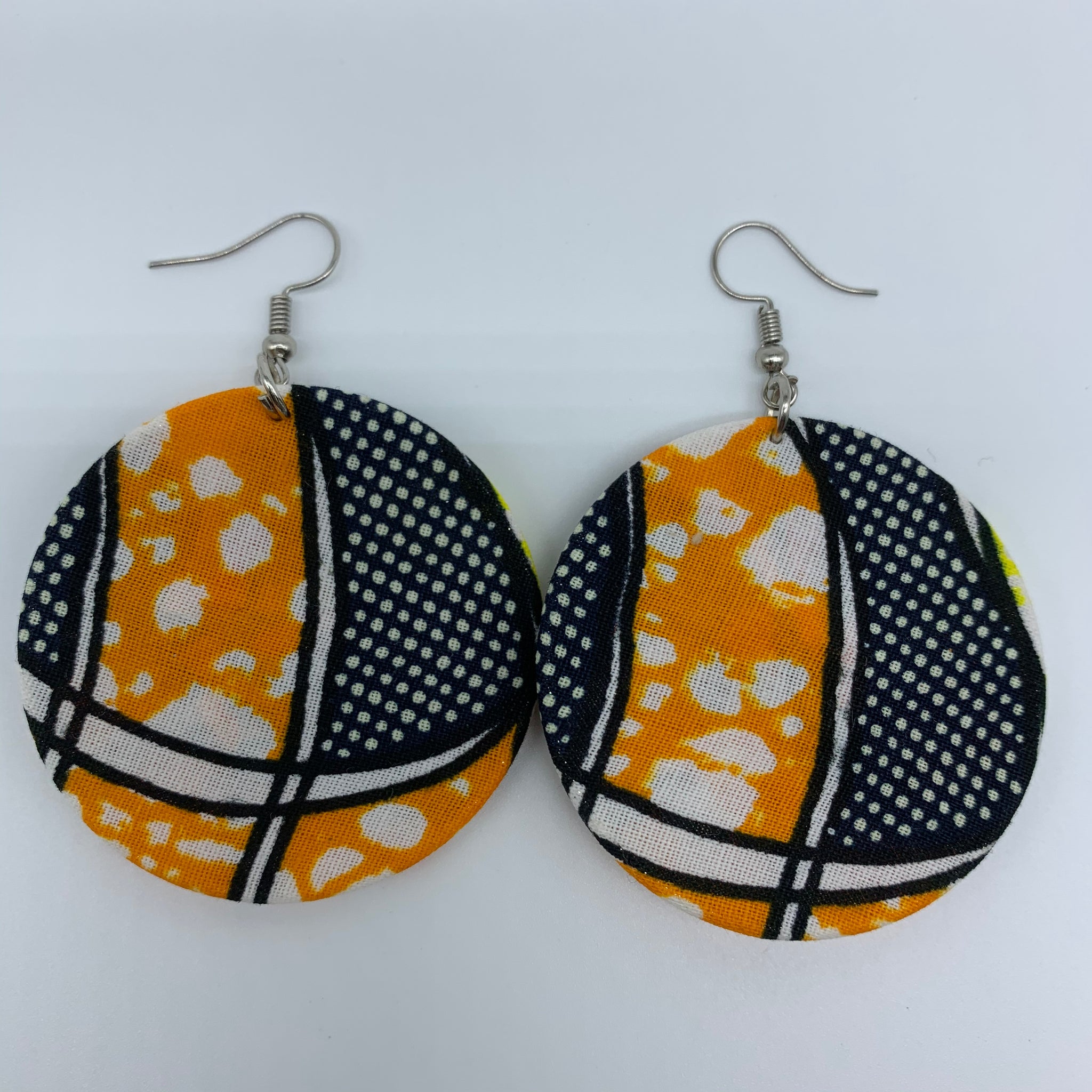 African Print Earrings-Round S Orange Variation 7 - Lillon Boutique