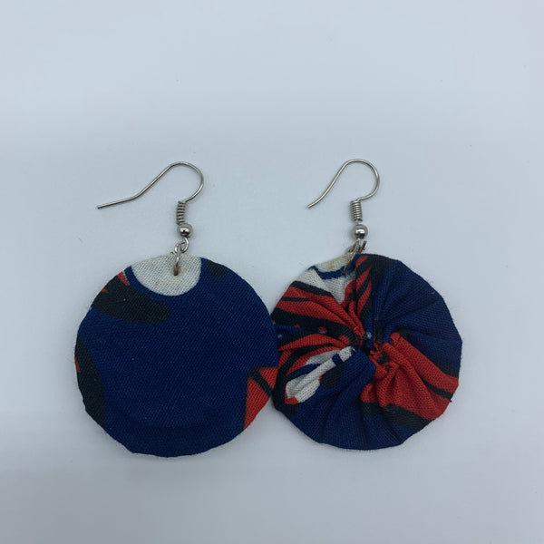 African Print Earrings-Round XS Blue Variation 18 - Lillon Boutique