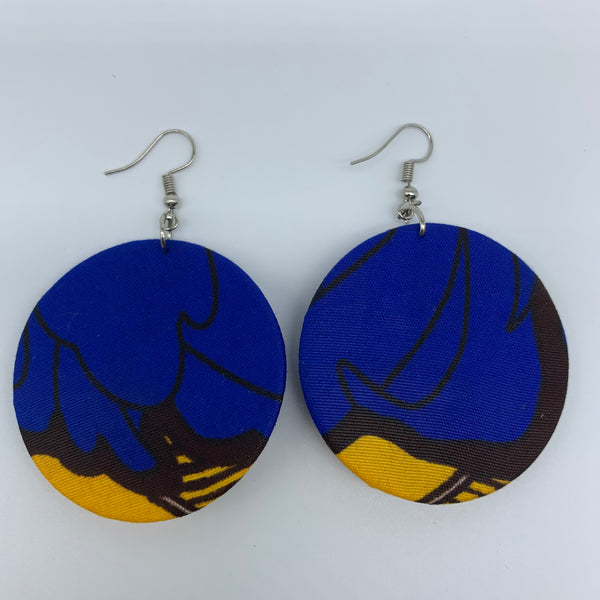African Print Earrings-Round S Blue Variation 8 - Lillon Boutique