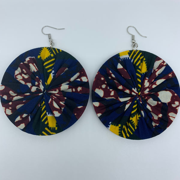 African Print Earrings-Round L Blue Variation 7 - Lillon Boutique