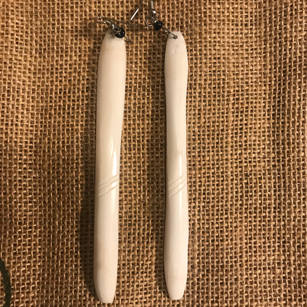 Cow Bone Earrings-Engraved White Stick(L) - Lillon Boutique