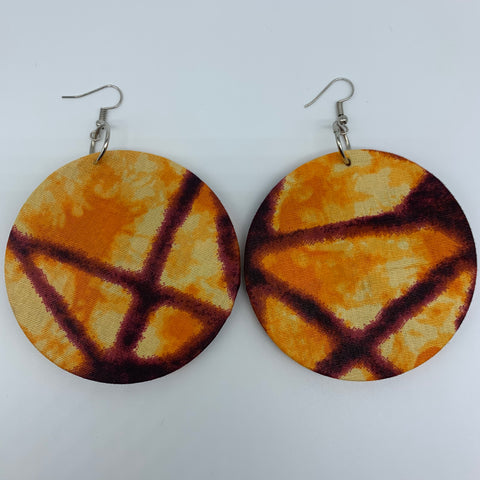 African Print Earrings-Round L Orange Variation 4 - Lillon Boutique