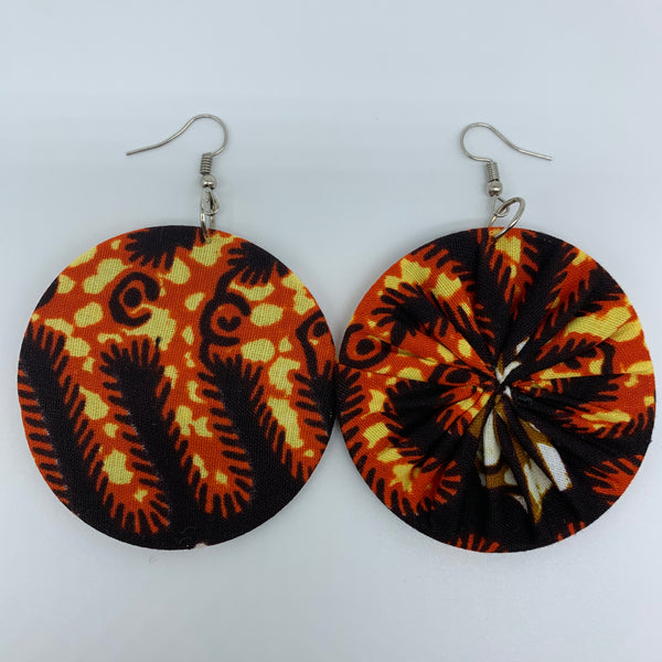 African Print Earrings-Round M Orange Variation 5 - Lillon Boutique