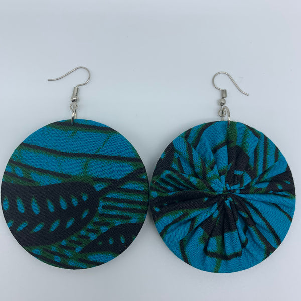 African Print Earrings-Round M Blue Variation 20 - Lillon Boutique