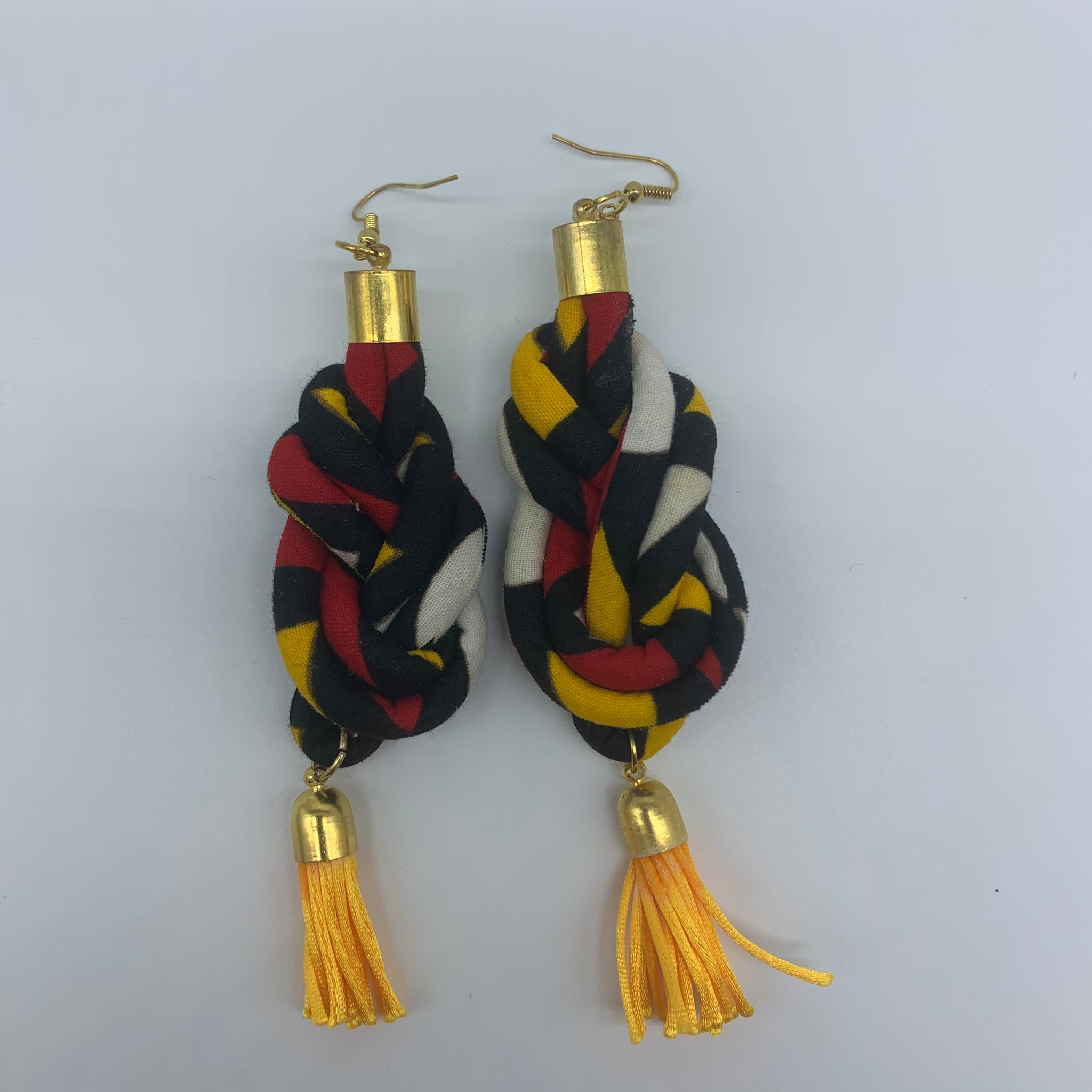 African Print Earrings-Knotted L Red Variation 2 - Lillon Boutique