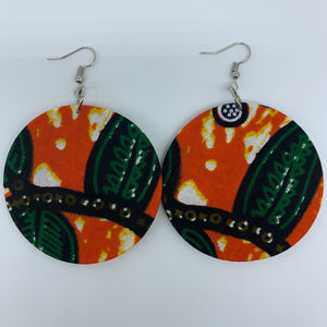 African Print Earrings-Round M Orange Variation 3 - Lillon Boutique