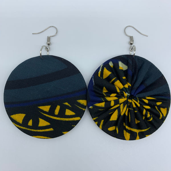 African Print Earrings-Round M Yellow Variation 5 - Lillon Boutique