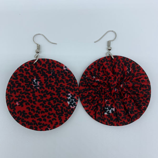African Print Earrings-Round S Red Variation 6 - Lillon Boutique
