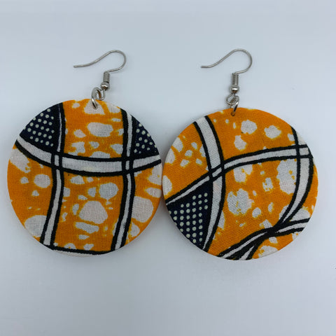 African Print Earrings-Round S Orange Variation 6 - Lillon Boutique