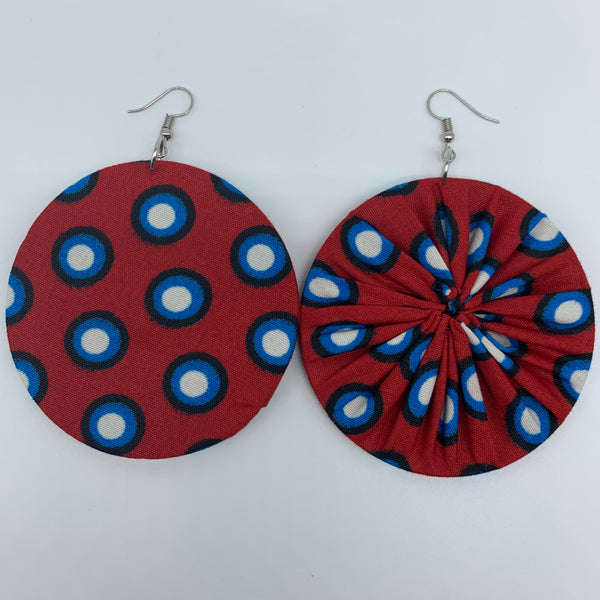 African Print Earrings-Round L Red Variation - Lillon Boutique