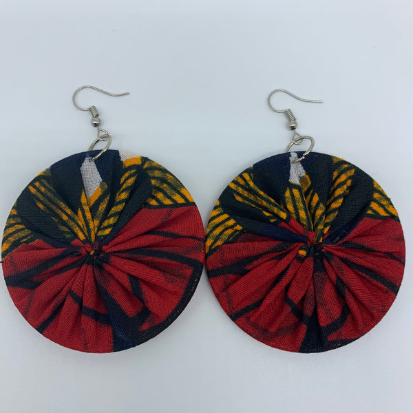 African Print Earrings-Round M Red Variation 11 - Lillon Boutique