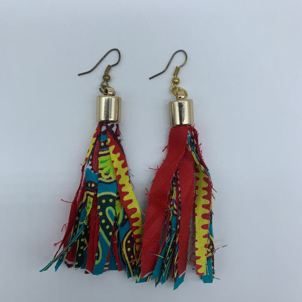 African Print Earrings-Tassel Red Variation - Lillon Boutique