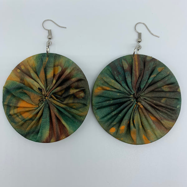 African Print Earrings-Round M Green Variation 4 - Lillon Boutique