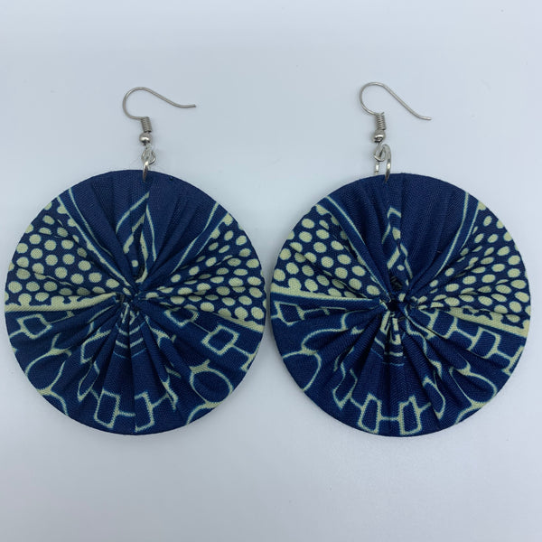 African Print Earrings-Round M Blue Variation 19 - Lillon Boutique