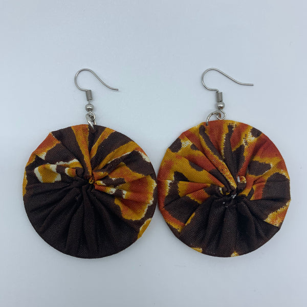 African Print Earrings-Round S Brown Variation 4 - Lillon Boutique