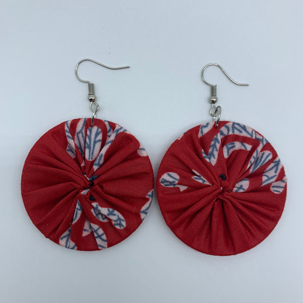 African Print Earrings-Round S Red Variation - Lillon Boutique