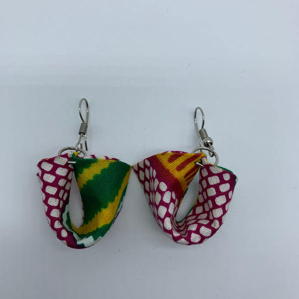 African Print Earrings-Folded Pink Variation - Lillon Boutique