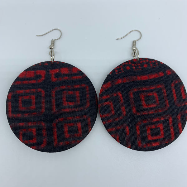 African Print Earrings-Round M Red Variation 9 - Lillon Boutique