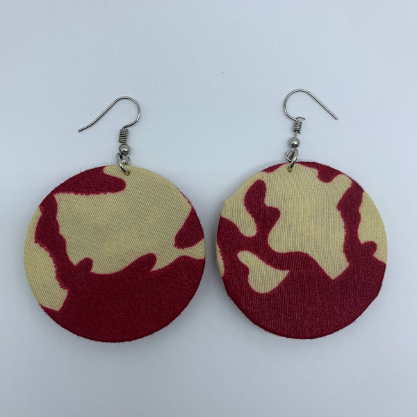 African Print Earrings-Round S Red Variation 4 - Lillon Boutique