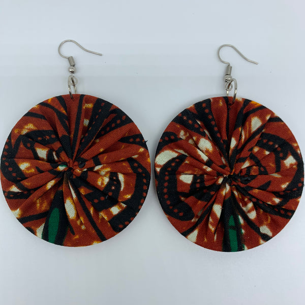 African Print Earrings-Round M Brown Variation 4 - Lillon Boutique