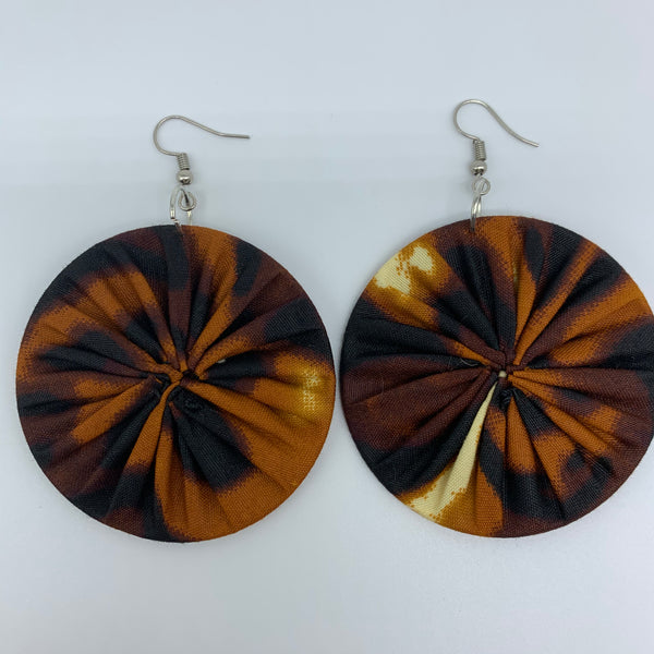 African Print Earrings-Round M Brown Variation 6 - Lillon Boutique