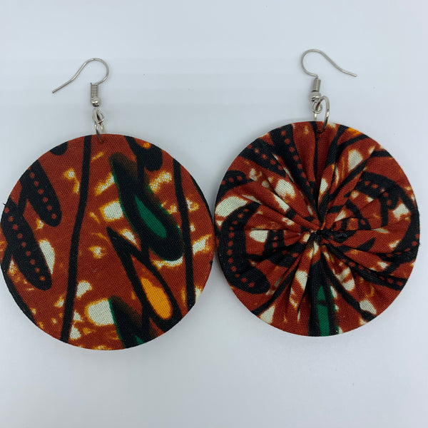 African Print Earrings-Round M Brown Variation 4 - Lillon Boutique