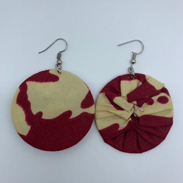 African Print Earrings-Round S Red Variation 4 - Lillon Boutique