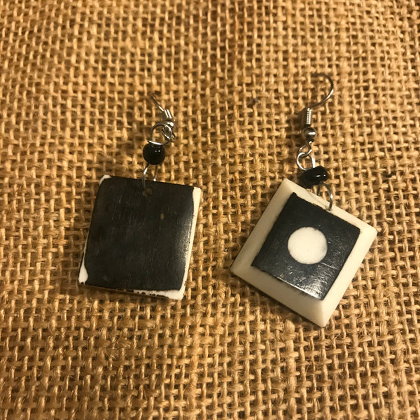 Cow Bone Earrings-Black and White Square - Lillon Boutique