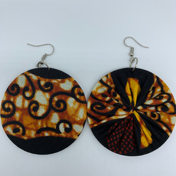 African Print Earrings-Round M Brown Variation 5 - Lillon Boutique