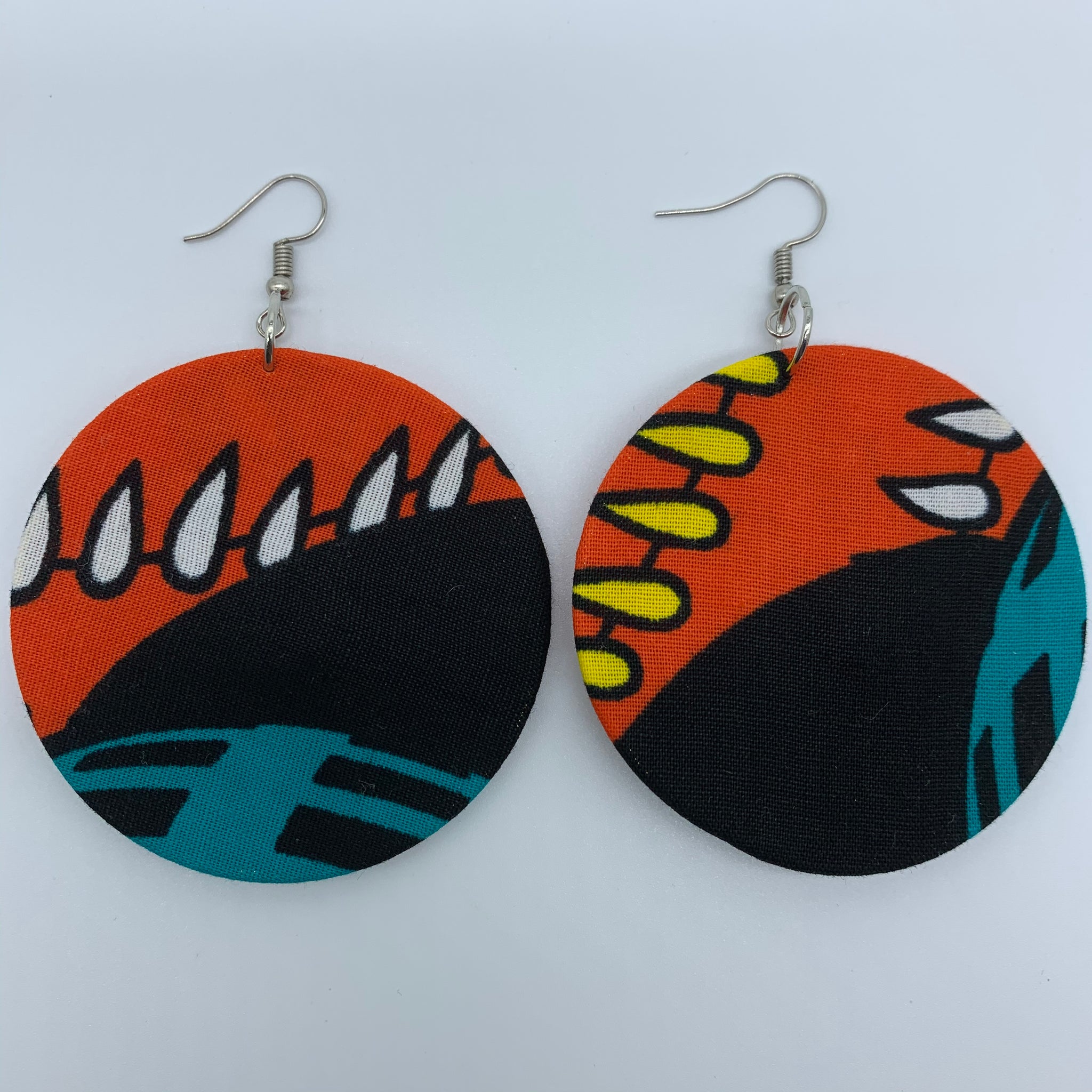 African Print Earrings-Round M Black Variation 3 - Lillon Boutique