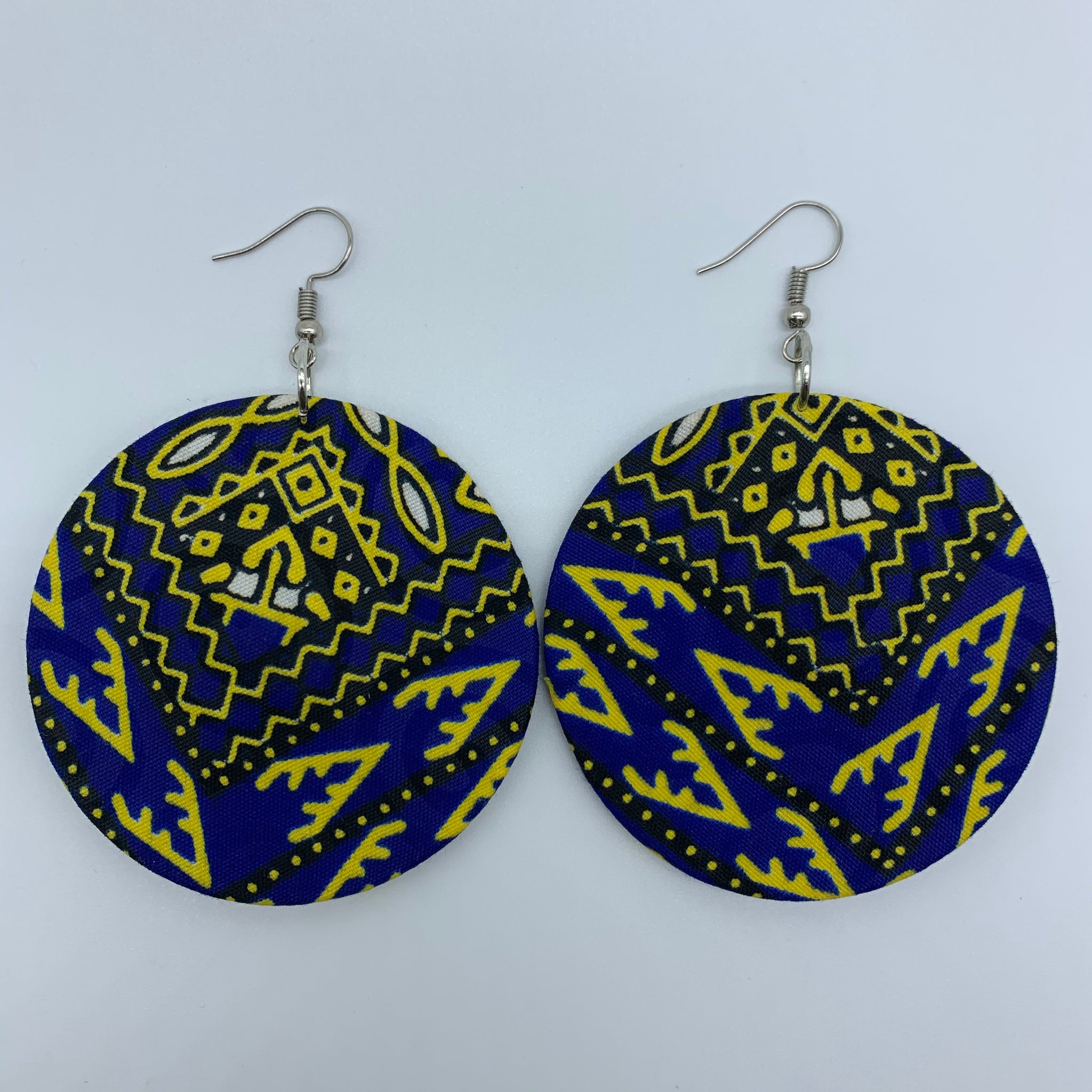 African Print Earrings-Round M Blue Variation 6 - Lillon Boutique