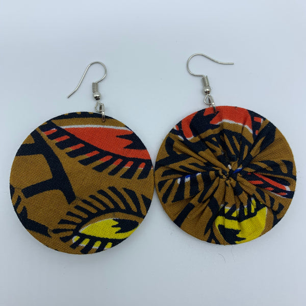 African Print Earrings-Round S Brown Variation 2 - Lillon Boutique