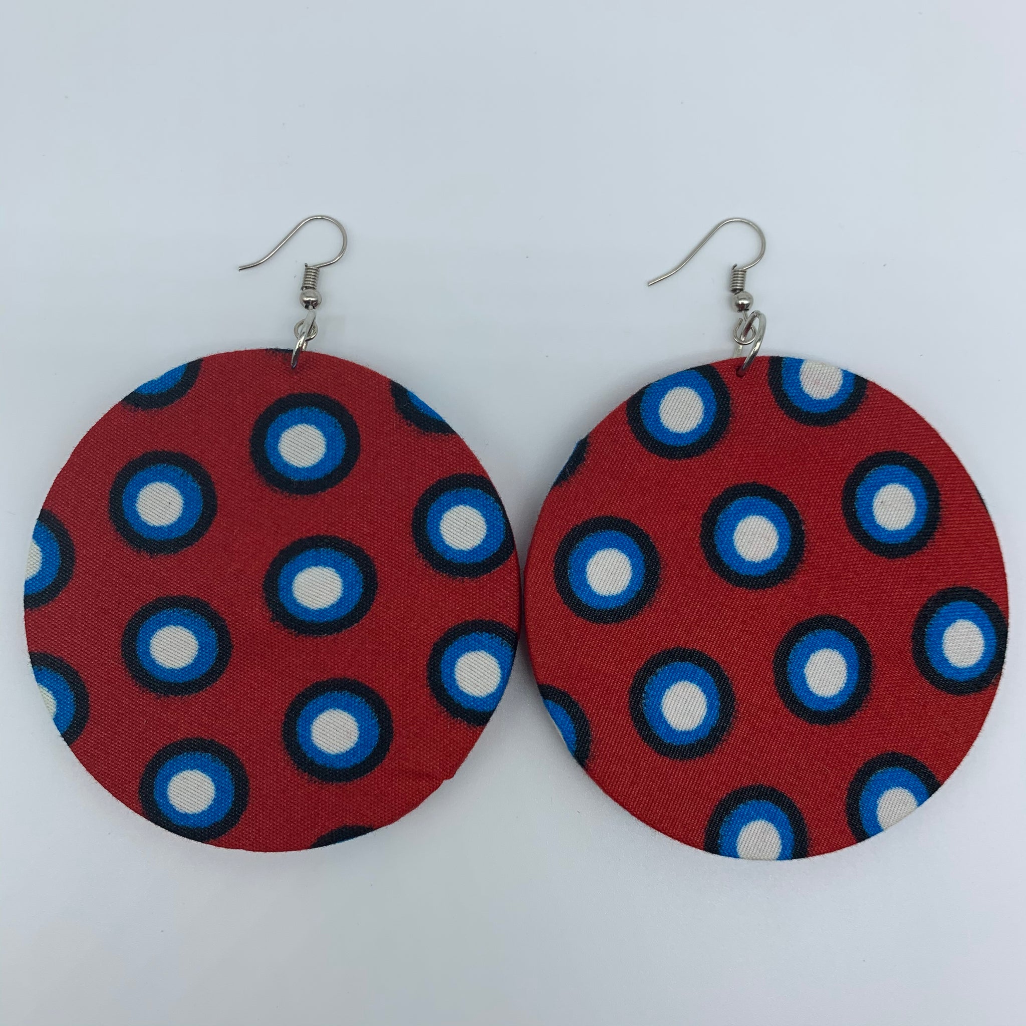 African Print Earrings-Round L Red Variation - Lillon Boutique