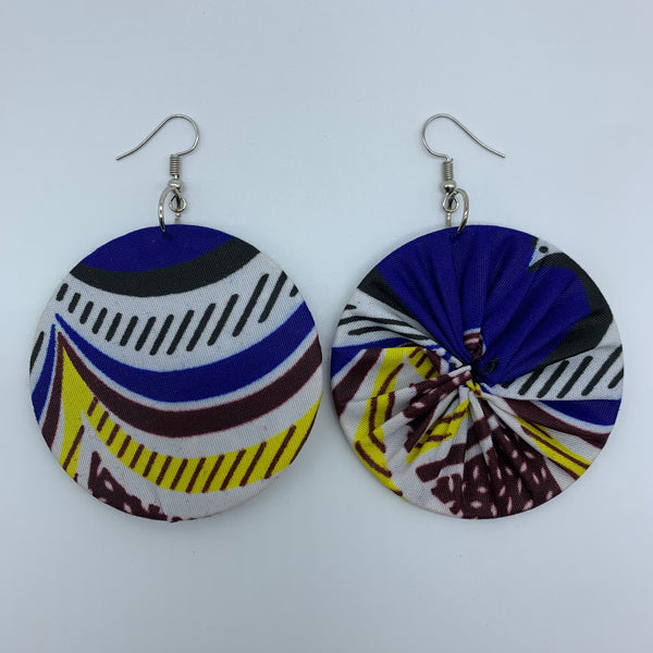 African Print Earrings-Round M Blue Variation - Lillon Boutique
