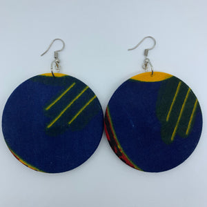 African Print Earrings-Round M Blue Variation 8 - Lillon Boutique