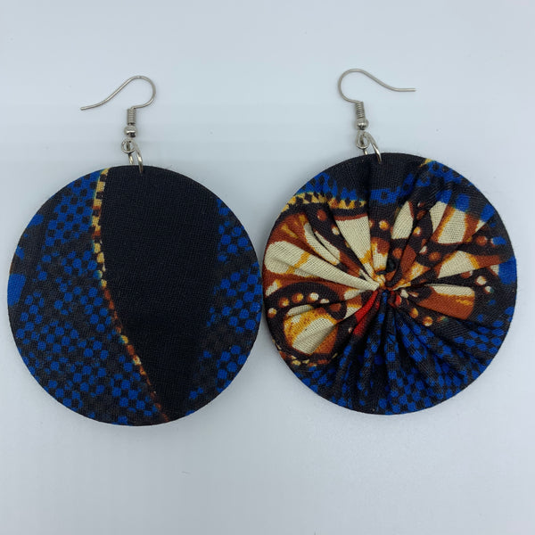 African Print Earrings-Round M Blue Variation 16 - Lillon Boutique