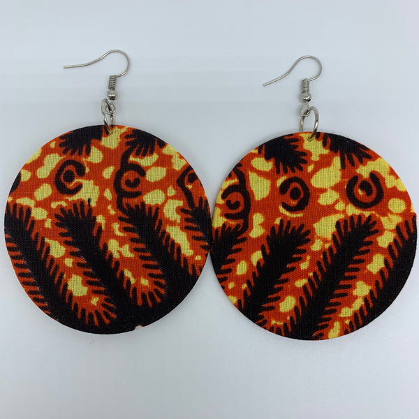 African Print Earrings-Round M Orange Variation 5 - Lillon Boutique