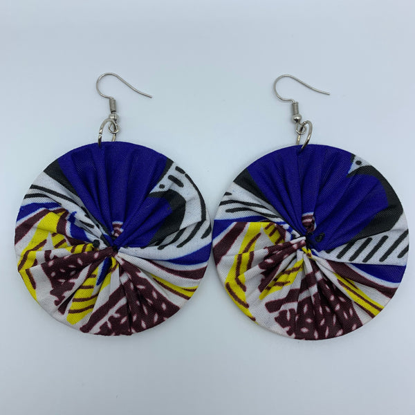 African Print Earrings-Round M Blue Variation - Lillon Boutique