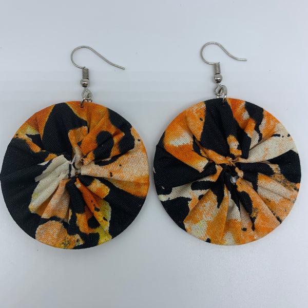 African Print Earrings-Round S Orange Variation 10 - Lillon Boutique