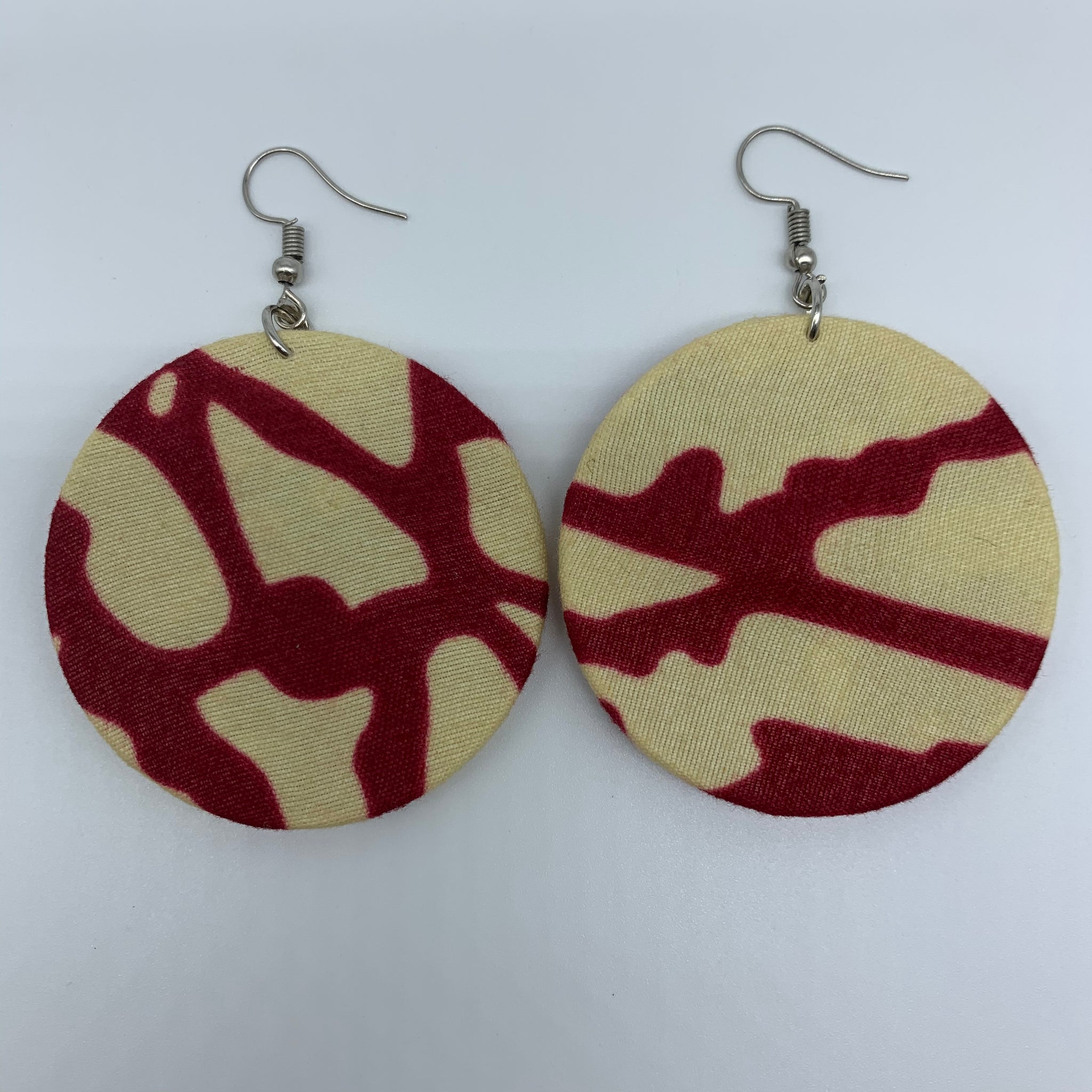African Print Earrings-Round S Red Variation 10 - Lillon Boutique