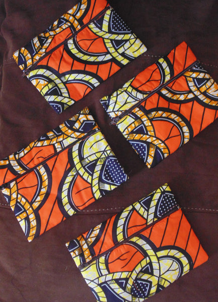 Orange padded African Print Makeup bag/Pencil case - Lillon Boutique