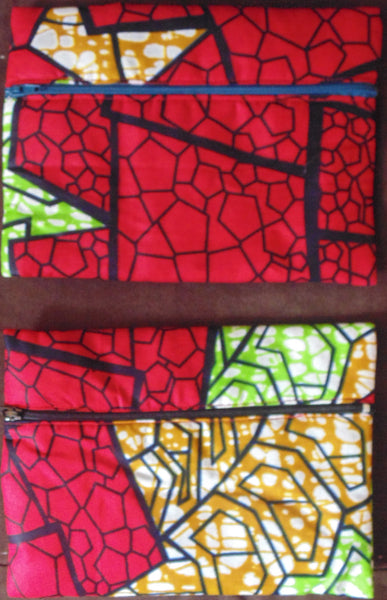Red & Green  padded African Print Makeup bag/Pencil case - Lillon Boutique