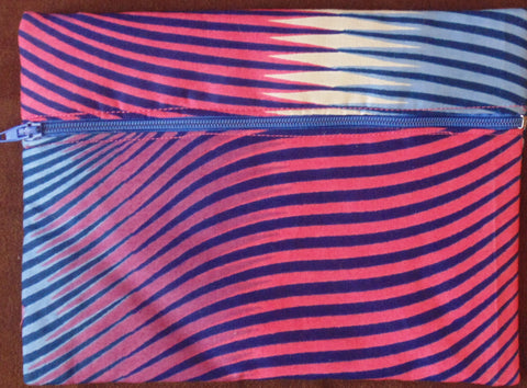 Blue & Pink  padded African Print Makeup bag/Pencil case - Lillon Boutique